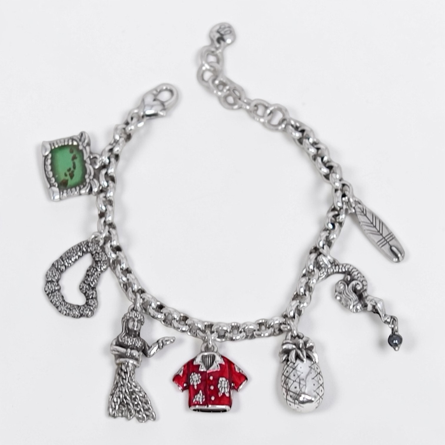 Brighton Hawaii State Charm Bracelet 7 Charms Hula Mermaid Pineapple Retired